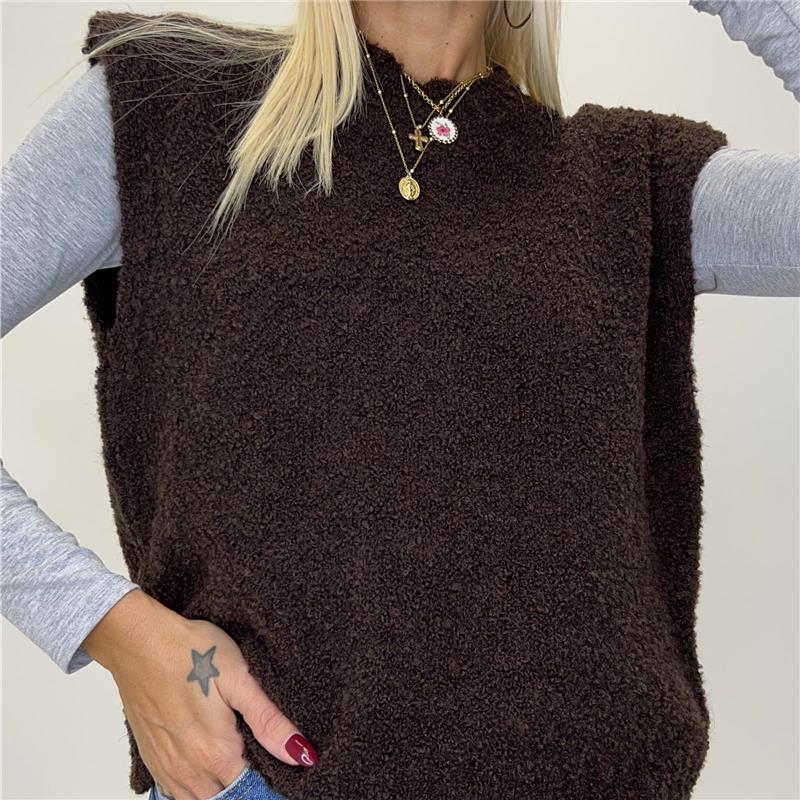 gilet con scollo tondo teddy